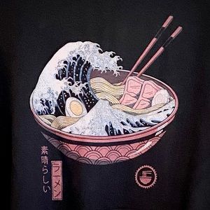 Black hoodie with ramen bowl